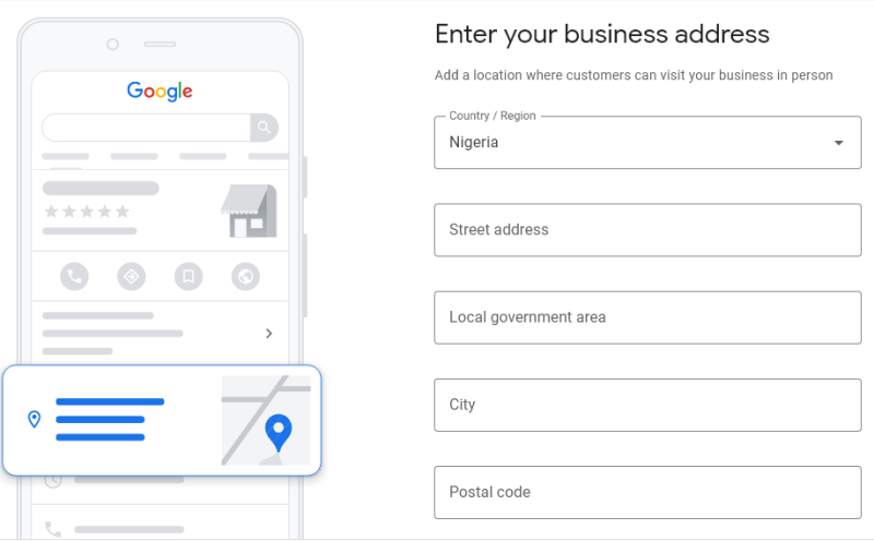 Business address with Google My Business