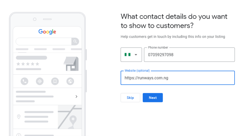 Contact with Google My Business